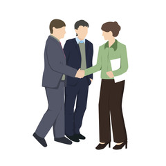 People vector illustration. Cartoon characters. Meeting and handshake flat style illustration. Business situation. Communication. Talking.
