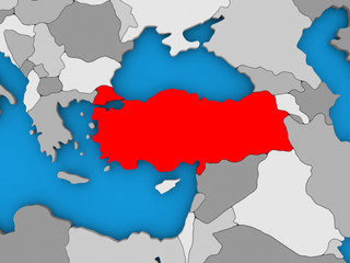Turkey in red on globe