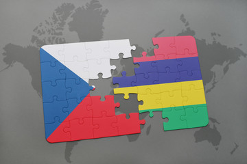 puzzle with the national flag of czech republic and mauritius on a world map