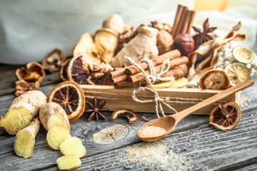 Still life with a ginger and lemon  sugar