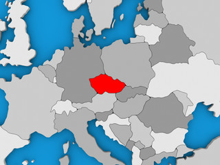 Czech republic in red on globe