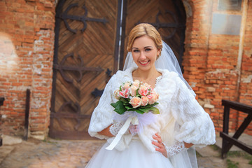 caucasian happy romantic young couple celebrating their marriage