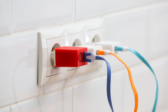 power plug into  power socket, charging 
