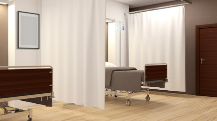 Hospital ward. Interior room in the hospital. 3D rendering