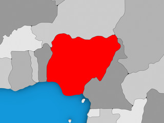 Nigeria in red on globe