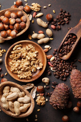 Various nuts on stone table