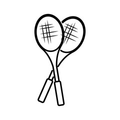 Tennis Racquet Cross Blue Line Icon On White Background