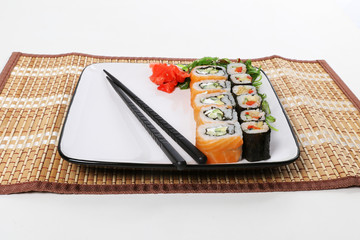 The white plate of sushi