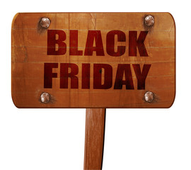 black friday, 3D rendering, text on wooden sign