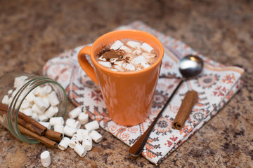 Hot cocoa with marshmallows with spices 