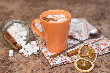 Hot cocoa with marshmallows with spices 