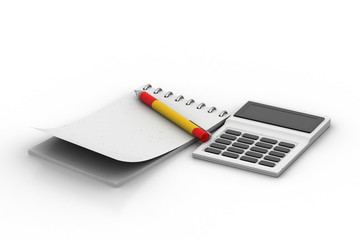 White note pad with pen and calculator