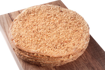 napoleon cake on a cutting board isolated  white background