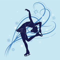 Silhouette of the figure skater against the background of blue p © gelit