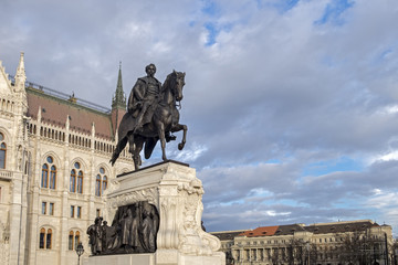 Fototapeta na wymiar Statue of Count Gyula Andrassy - Hungarian Prime Minister, near