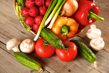 Fresh vegetables on a clean wooden table