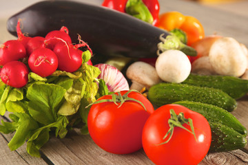 Fresh vegetables on a clean wooden table