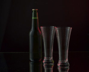beer, glasses and a bottle of beer 