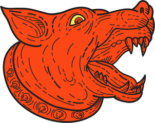 Mad Mongrel Dog Head Barking Mono Line