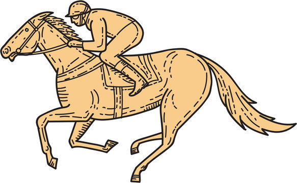 Jockey Horse Racing Side Mono Line