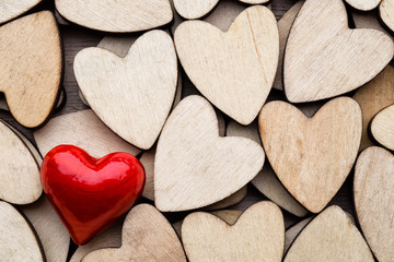 Obraz premium Wooden hearts, on the heart background.