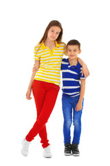 Brother and sister, isolated on white