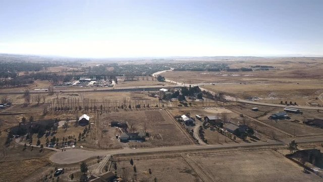 Aerial view of rural suburbia in snowless Winter