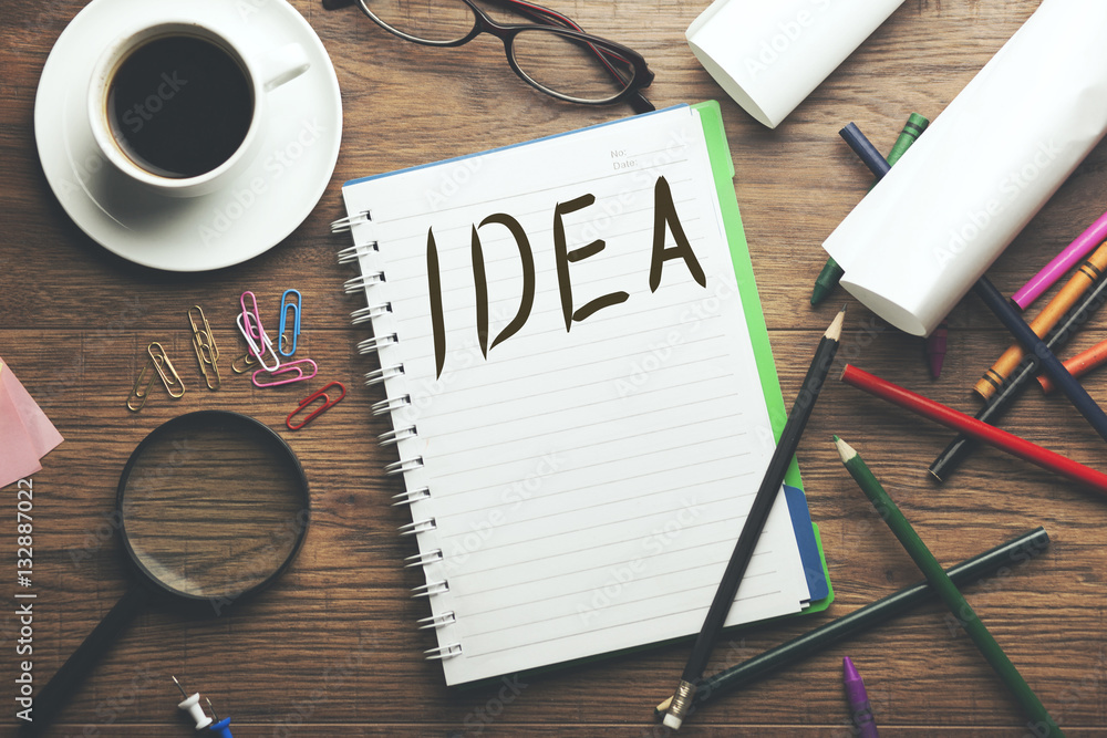 Poster text idea in a notebook