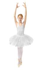 Obraz premium Young beautiful ballerina dancer posing on light background
