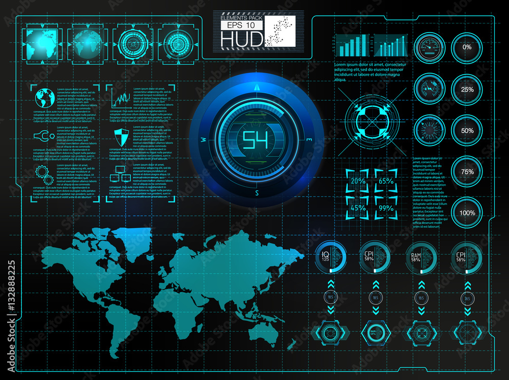 Poster futuristic user interface. hud ui. abstract virtual graphic touch user interface. hud background out