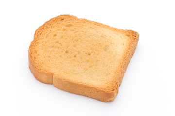 Slices of toast bread on wooden table, top view.