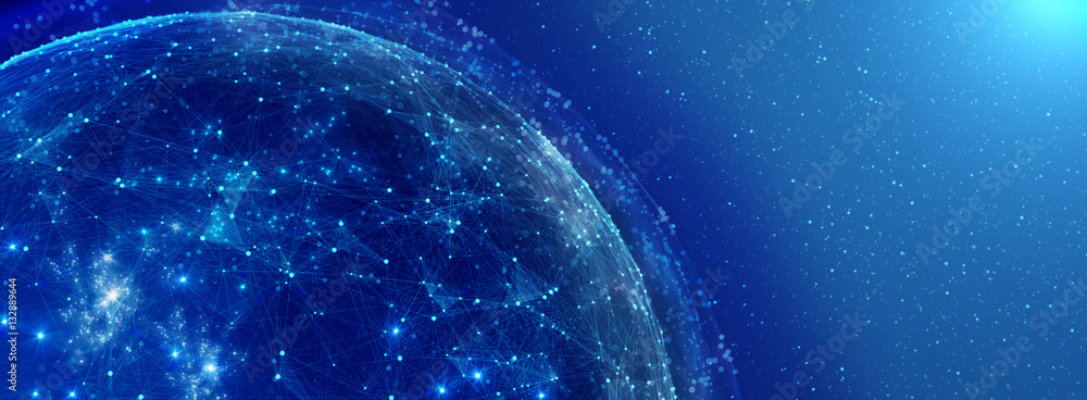 Aufkleber global international connectivity background/connection lines around earth globe, futuristic technol