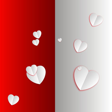 Valentine's day abstract background with cut paper hearts. Vector illustration
