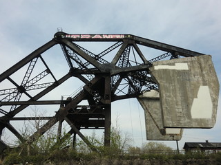 Old industrial train bridge with counterweights