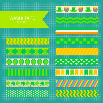 Set of St. Patrick's Day decorarive  washi tape stripes.