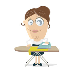 clipart of a happy woman ironing the laundry