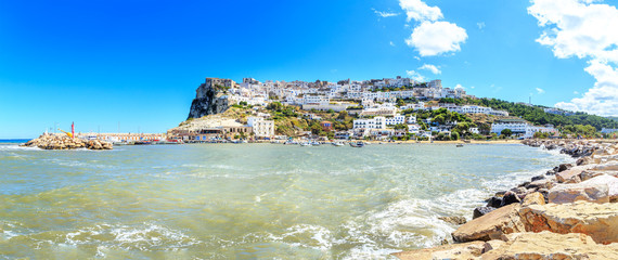 A panoramic view of Peschici, small fisihing town in Cape Gargano, Apuglia region, Italy
