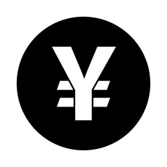 Japanese yen circle icon. Black round icon isolated on white background. Japanese yen simple silhouette. Web site page and mobile app design vector element.