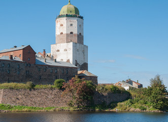 Fototapeta na wymiar Vyborg castle from the embankment, tower of St. Olav