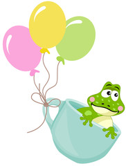 Frog in teacup with balloons
