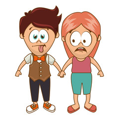 cute couple character sixty style vector illustration design