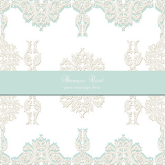 Vintage Baroque Invitation Card with ornamented floral pattern. Vector Retro Antique style Acanthus foliage. Decorative Luxury banner