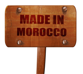 Made in morocco, 3D rendering, text on wooden sign