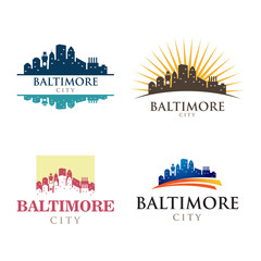Baltimore Maryland in Cityscape Skyline Silhouette Logo - obrazy, fototapety, plakaty