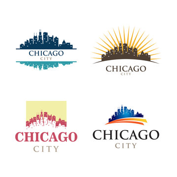 Chicago Illinois in Cityscape Skyline Silhouette Logo