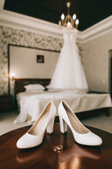 wedding bride dress and shoes