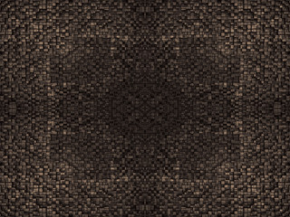 Fototapeta premium Fragment of square texture or crossing lines mosaic surface yellow red pink orange grey maroon gold dark colored wallpaper, abstract geometrical boxes useful as background