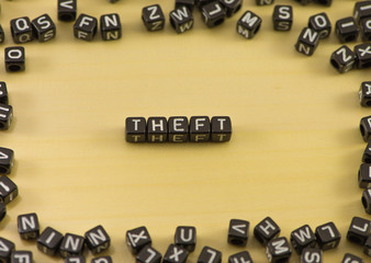 The word theft on wood background