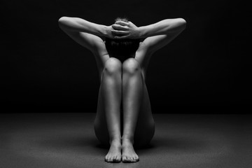 Naked woman body sculpture. Fine art photo of female body. 