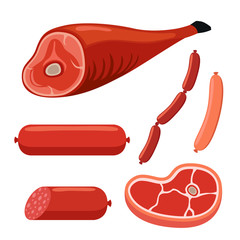 Jamon spanish ham, pork, sausage, steak, bacon, barbecue. Flat style